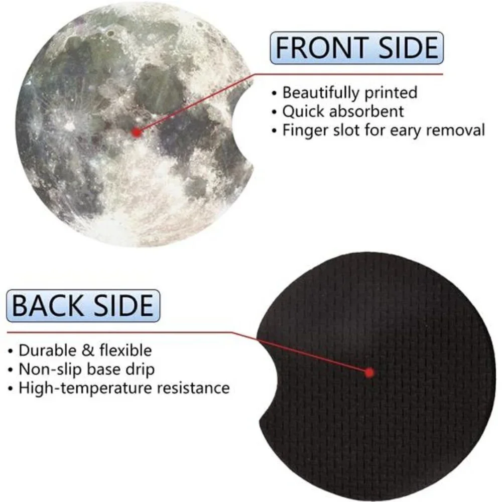 Moon Car Cup Coasters Space Image 2-Pack Cup Holder Anti Slip Rubber Vehicle